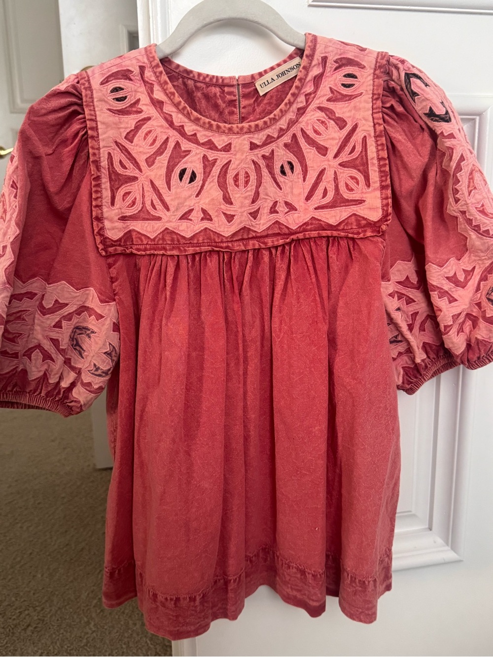 ULLA JOHNSON NWT Aleida Puff Sleeve Embroidered Top Sun-bleached Rose top